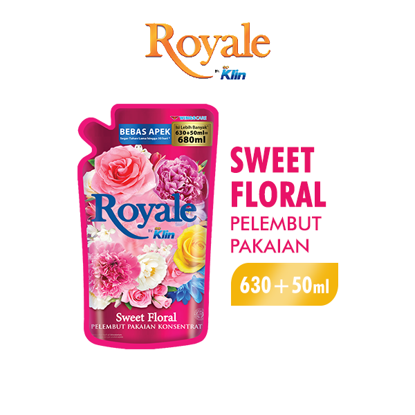 Royale Pelembut dan Pewangi Pakaian Sweet Floral Pouch 680 ml