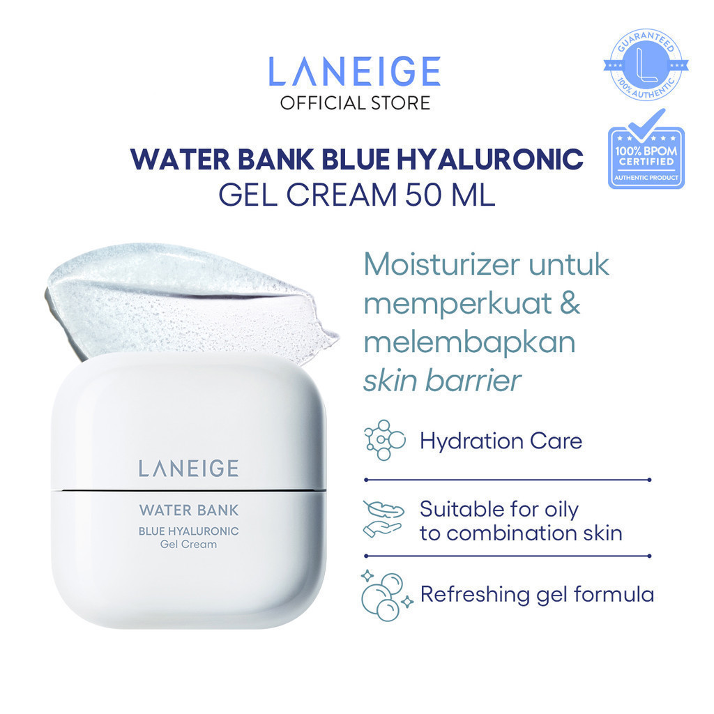 LANEIGE Water Bank Blue Hyaluronic Gel Moisturizer 50 mL - Pelembab Untuk Kulit Berminyak, Krim Waja
