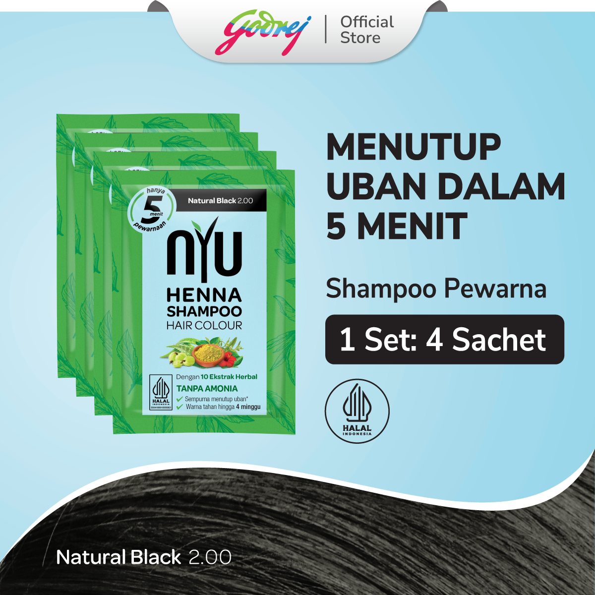 NYU Henna Shampoo Hair Colour Natural Black - Sampo Pewarna Rambut - Box Set