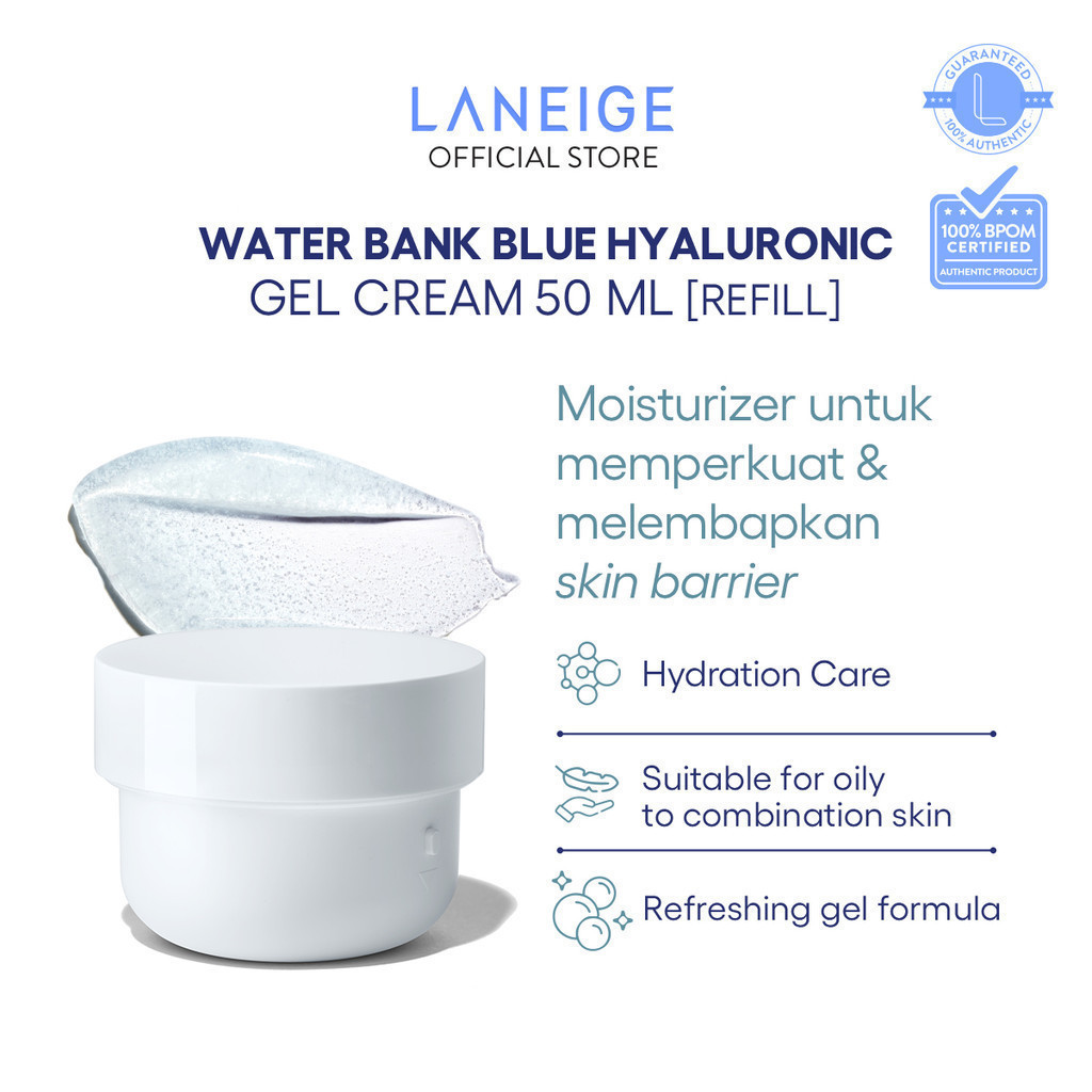 LANEIGE (Refill) Waterbank Blue Hyaluronic Gel Moisturizer 50 mL - Pelembab Untuk Kulit Berminyak, K