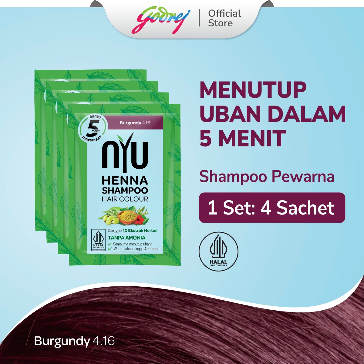 NYU Henna Shampoo Hair Colour Burgundy - Sampo Pewarna Rambut - Box Set