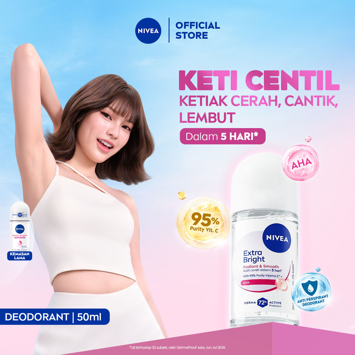 NIVEA Deodorant Roll On Extra Bright Radiant & Smooth 50ml - Deodoran wanita mencerahkan ketiak brig