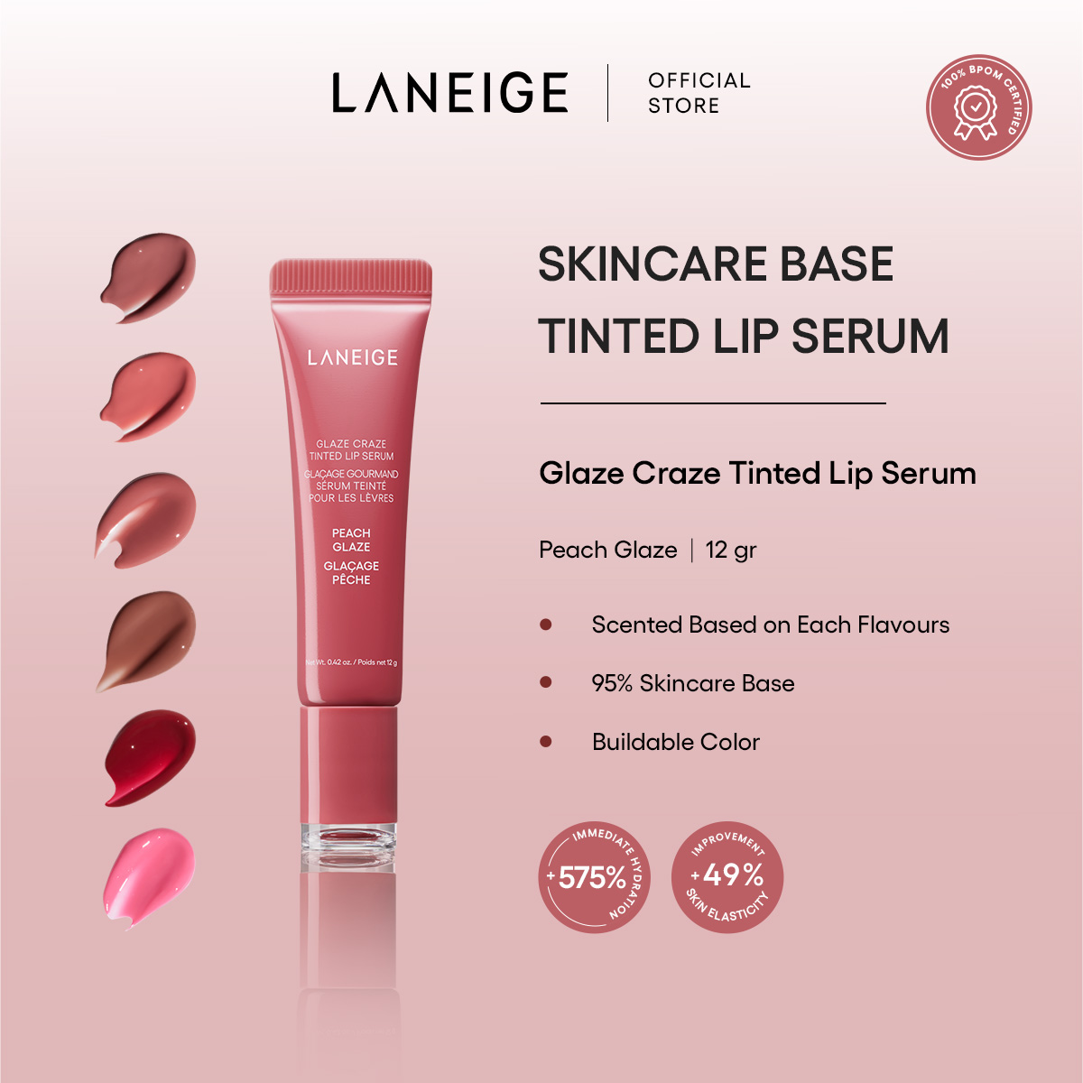 LANEIGE Glaze Craze Tinted Lip Serum - Peach Glaze 12g