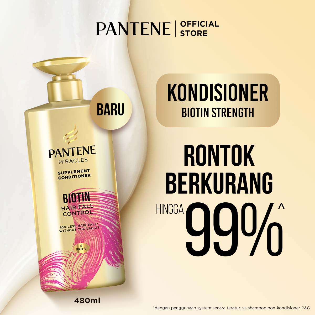 [BARU] PANTENE Miracles Kondisioner Biotin Strength 480ml x1 | Conditioner Memperbaiki Rambut Rusak, cocok untuk rambut coloring & bleaching