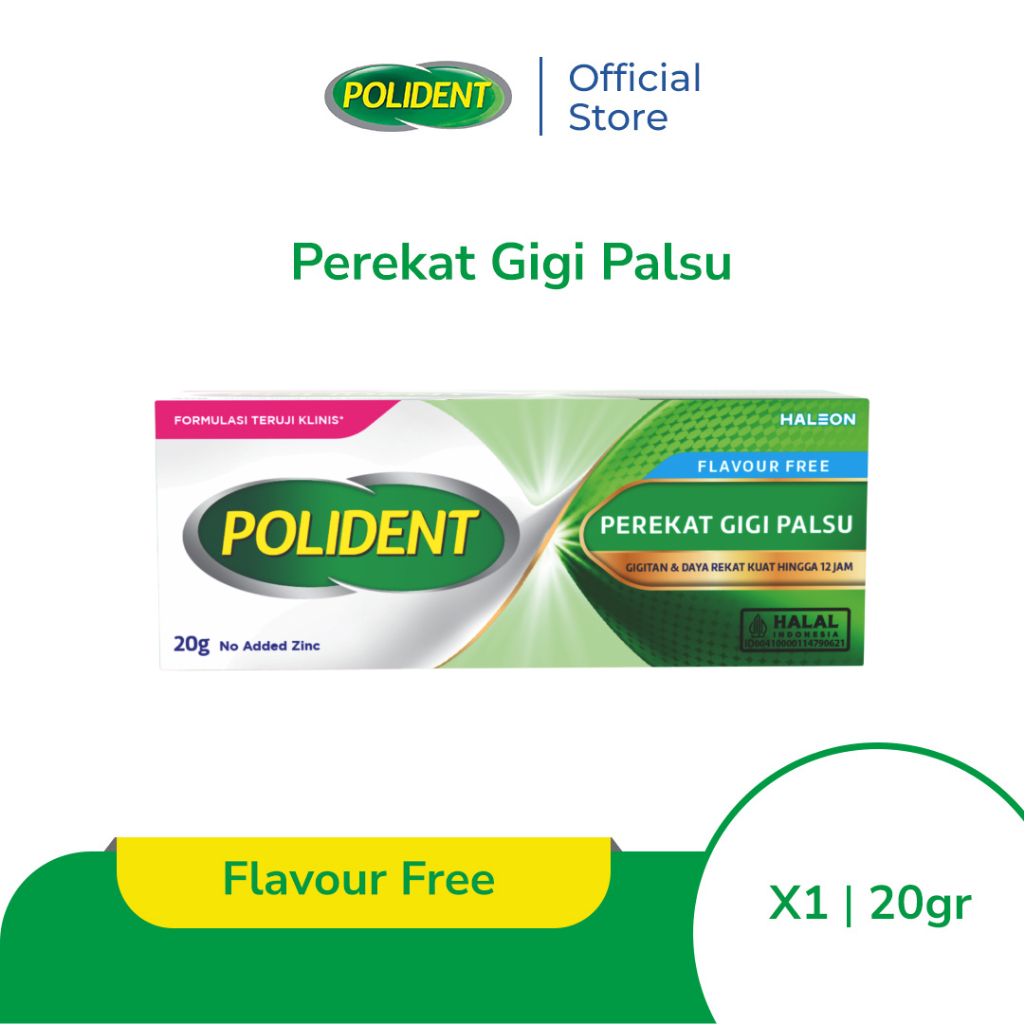 Polident Flavor Free Perekat Gigi Palsu 20g