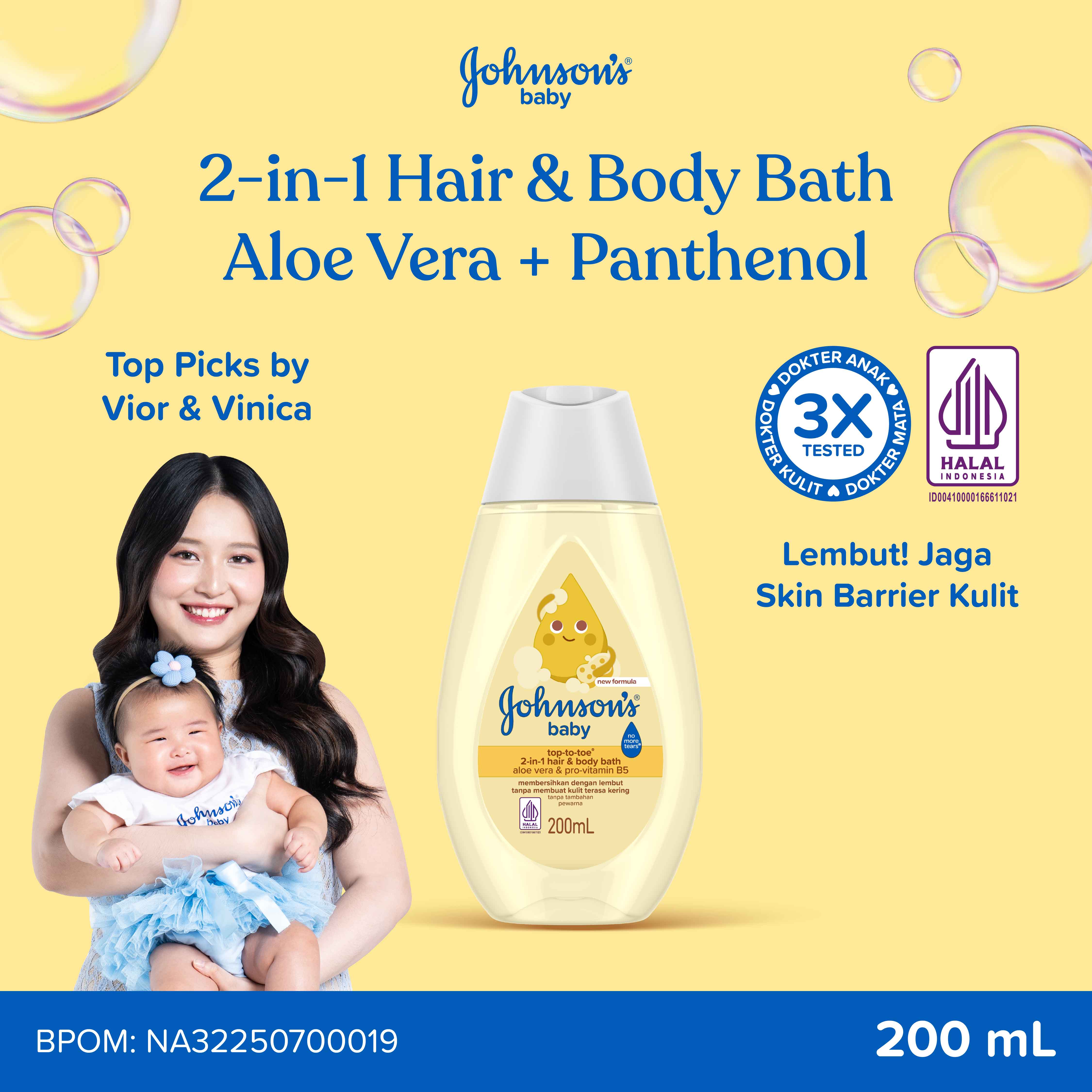 JOHNSON'S BABY Aloe Vera & Panthenol Hair & Body Bath 200ml - Sabun Bayi 2in1, lembut, jaga skin bar