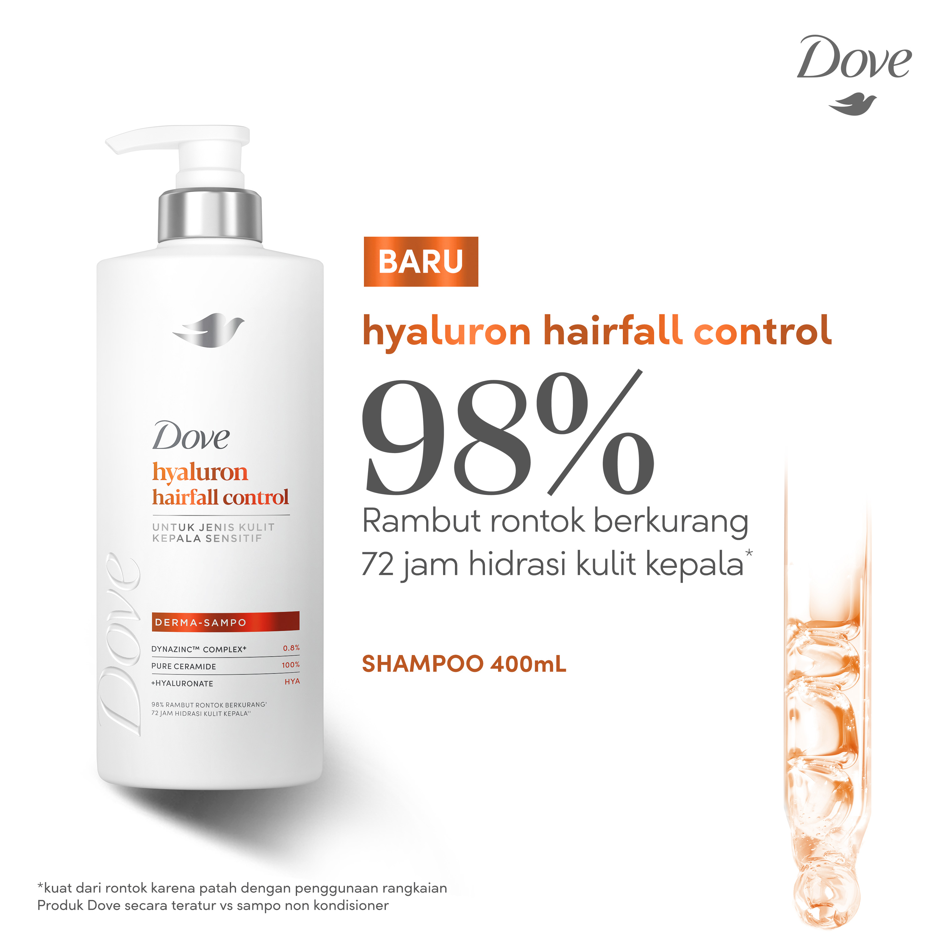 Dove Shampoo Hyaluron Hairfall Control 400mL| Sampo Perawatan Rambut Rontok Untuk Jenis Kulit Kepala