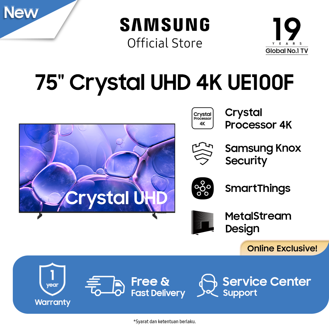 Samsung 75" Crystal UHD 4K UE100F 4K Smart TV