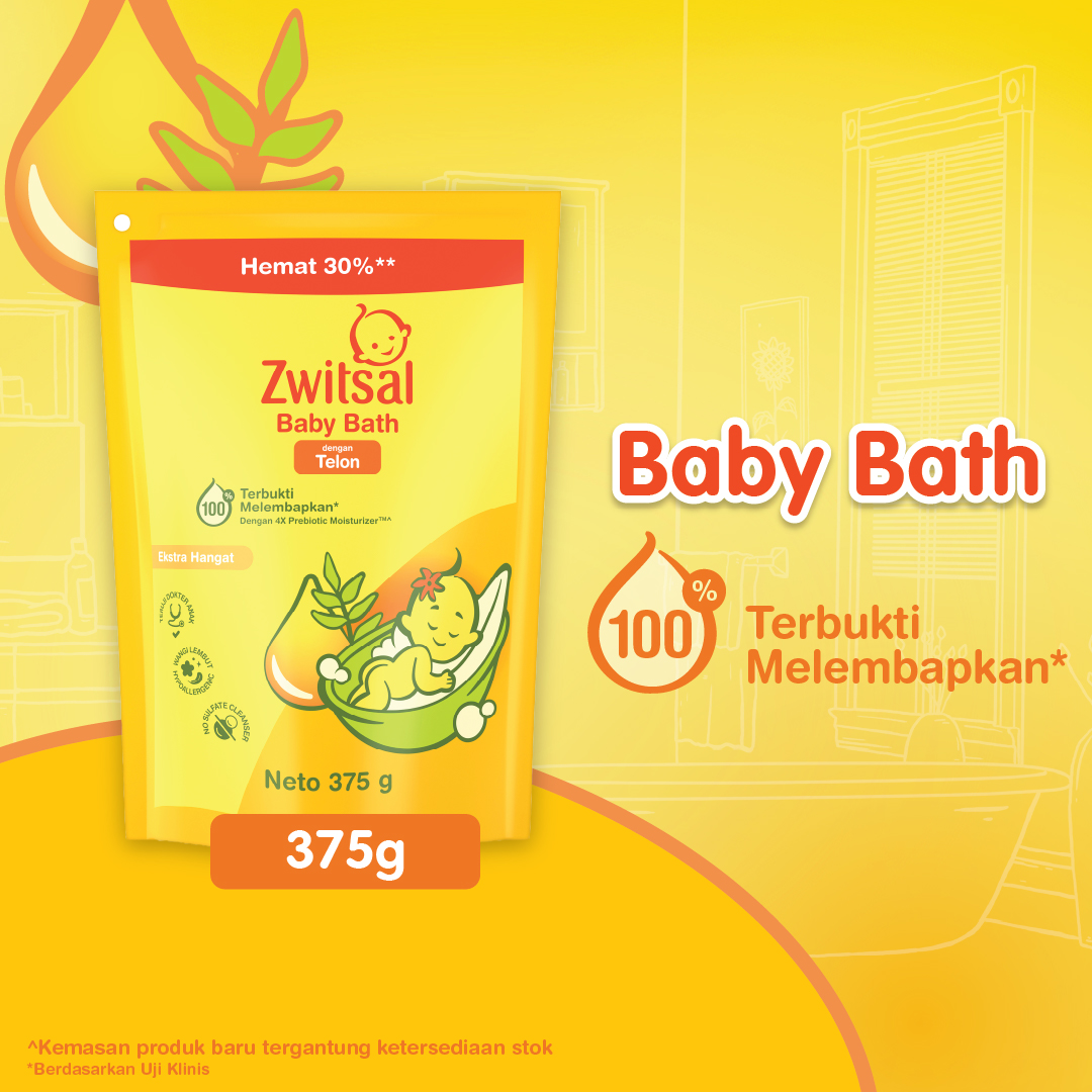 Zwitsal Baby Bath Telon 375g - Sabun cair untuk kulit bayi dengan 4x Prebiotik moisturizer dan minya