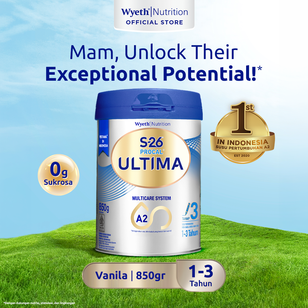 S-26 Procal 3 ULTIMA Vanila Susu Formula Pertumbuhan A2 Anak Usia 1-3 Tahun, Kaleng 850gr Dukung Pen