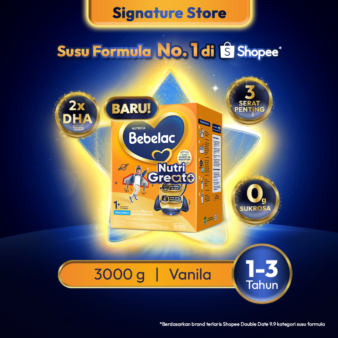 [BARU] Bebelac 1+ (1-3 Tahun) Vanila 3000 gr Susu Pertumbuhan Bubuk