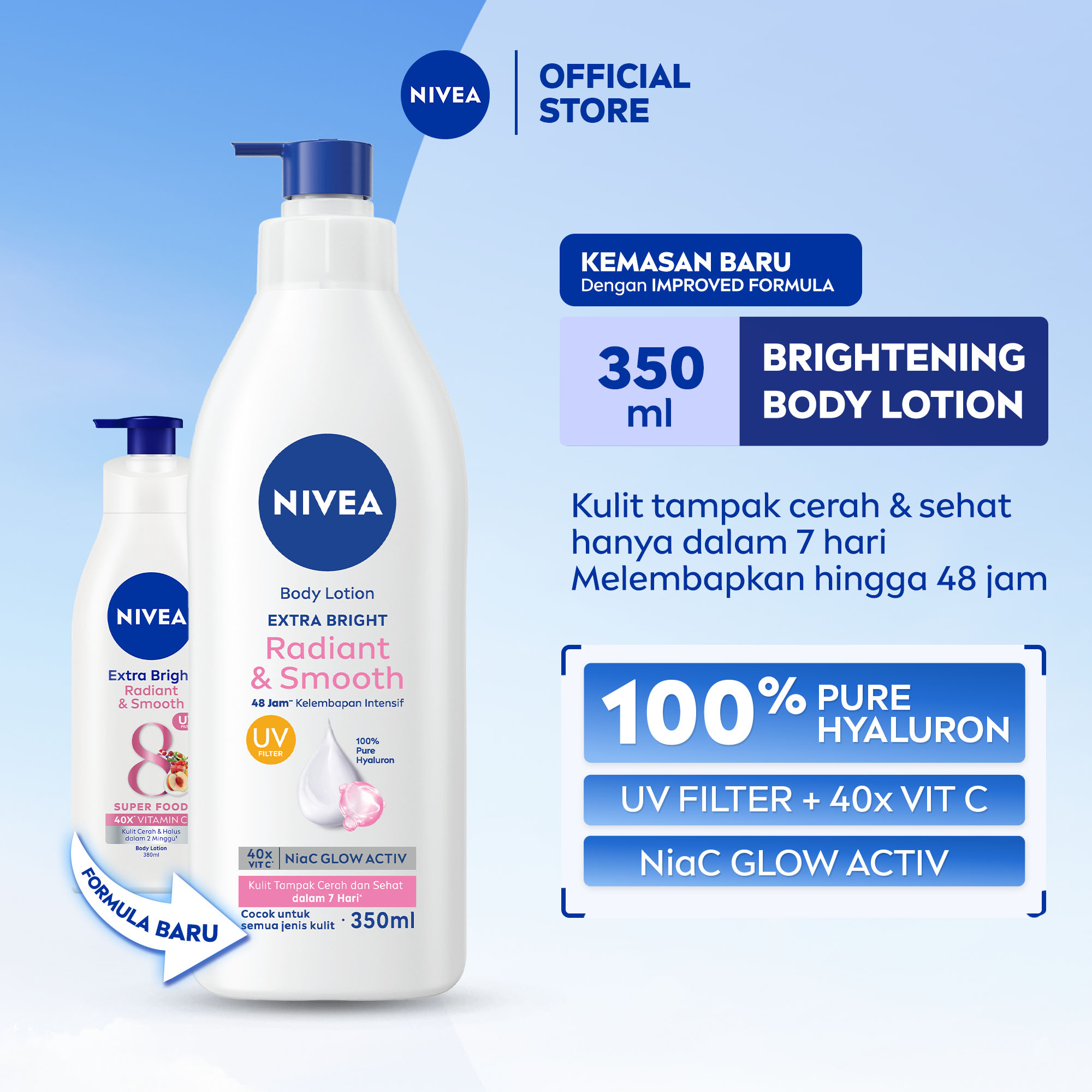 NIVEA Body Lotion Extra Bright Radiant & Smooth UV Filter 380ml - Hand body lotion moisturizer mence