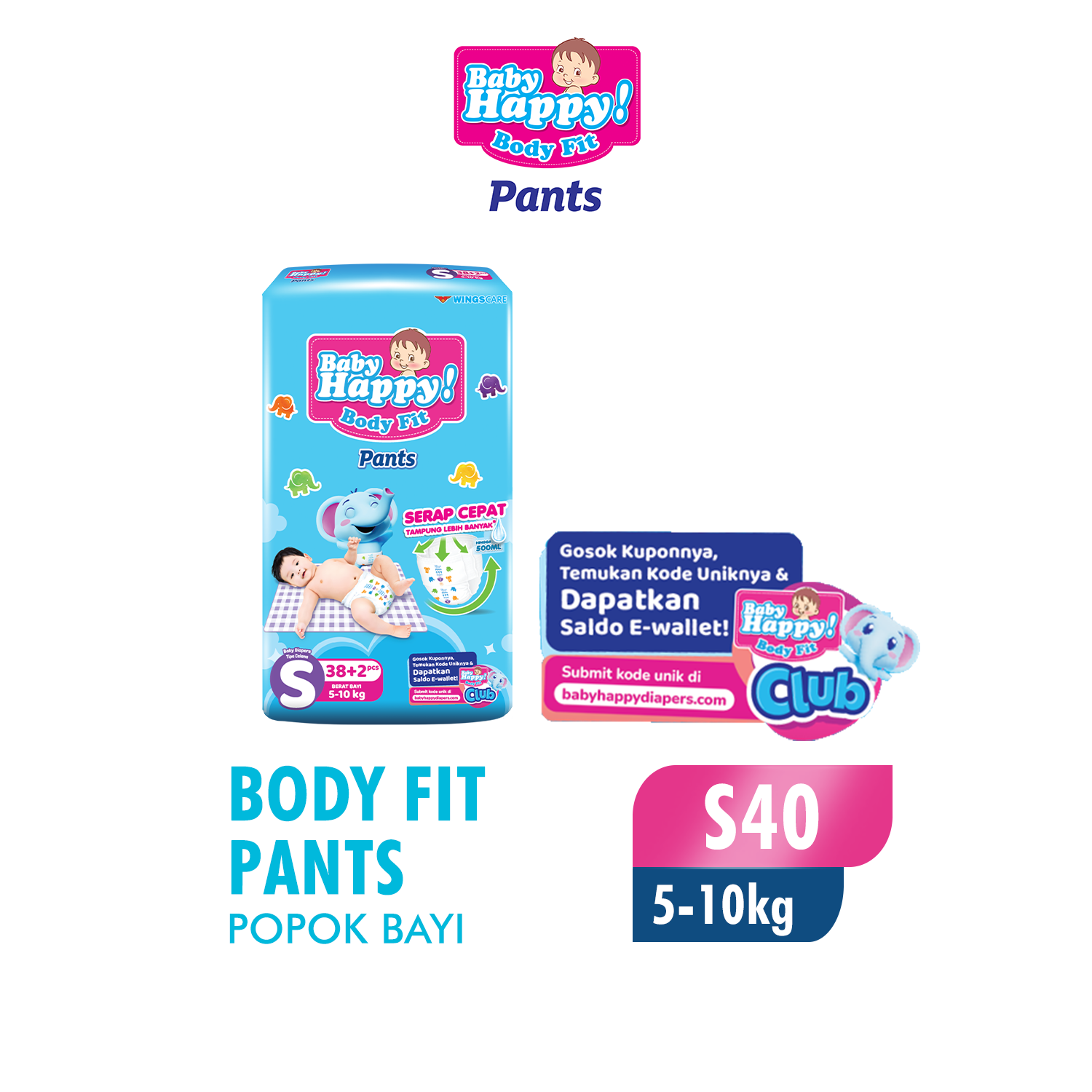 Baby Happy Pants Popok Bayi Celana S 38+2