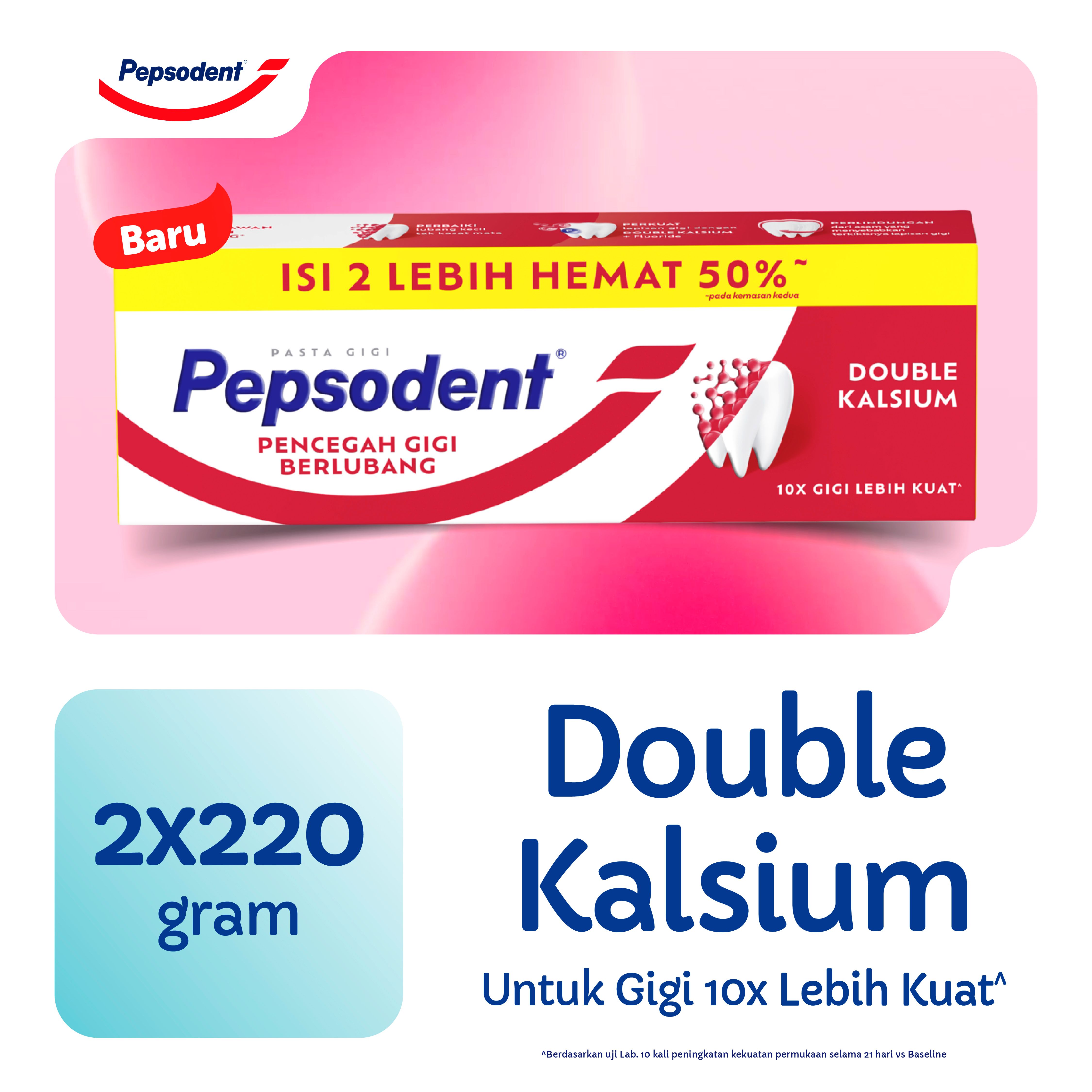 Pepsodent PASTA GIGI Pencegah Gigi Berlubang Anti-cavity Toothpaste dengan Double Kalsium 2x220G