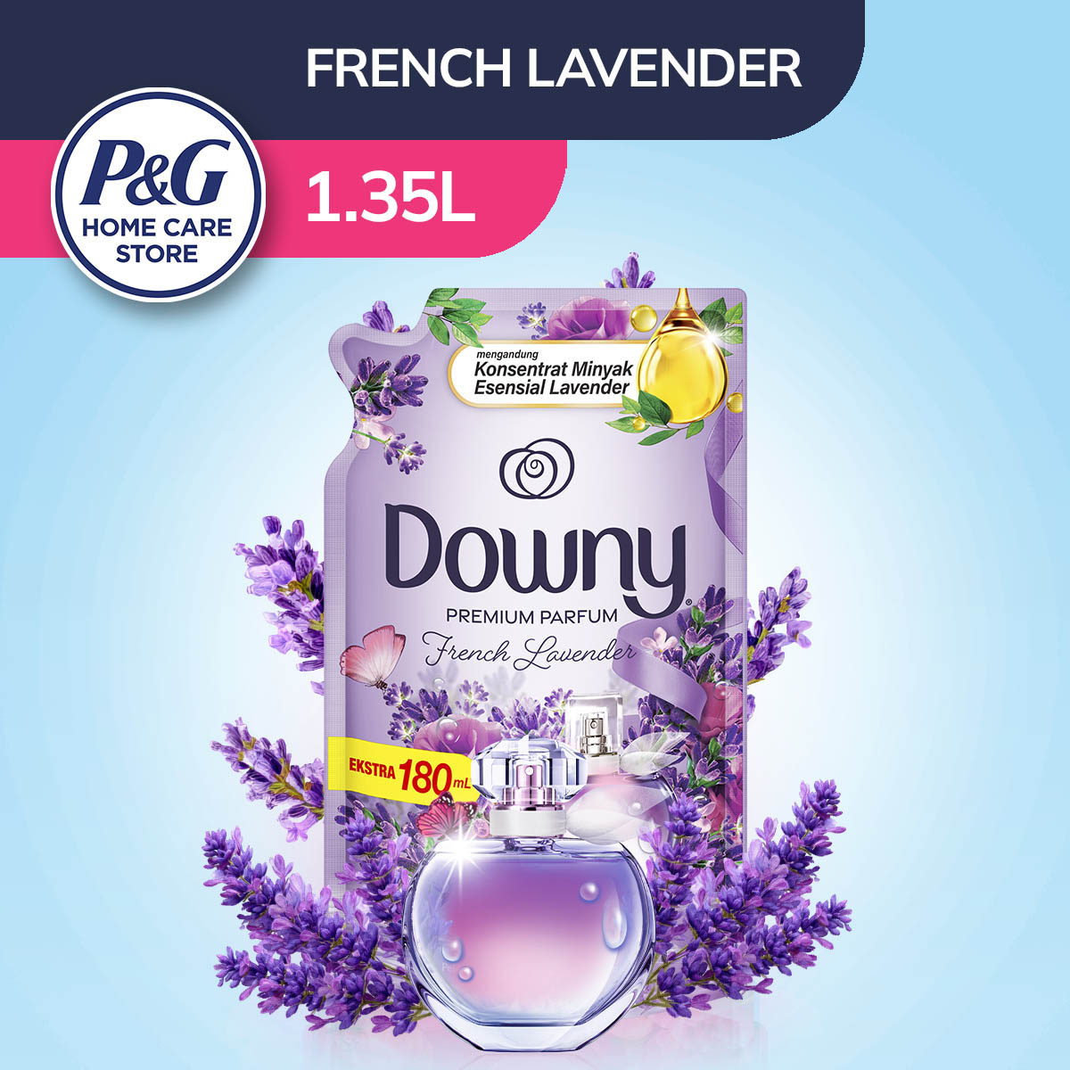 Downy Pelembut dan Pewangi Pakaian Konsentrat Premium Parfum French Lavender 1.35L