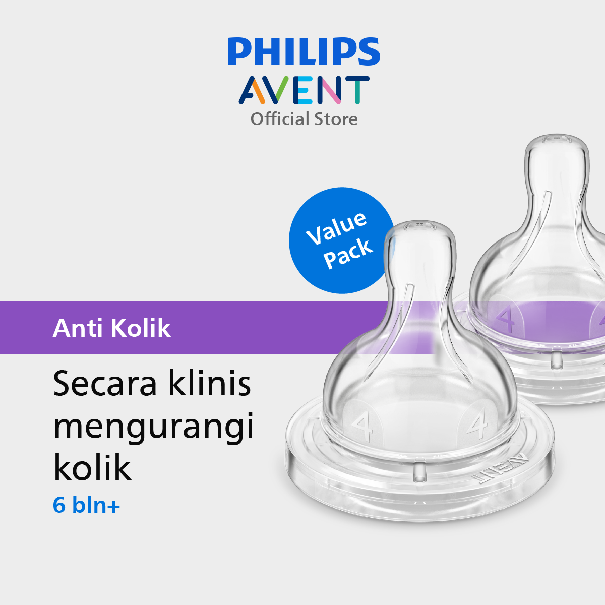Philips Avent | Dot Bayi Botol Susu | Anti Kolik | Secara Klinis Mengurangi Kolik | 6M+ | SCF634/27