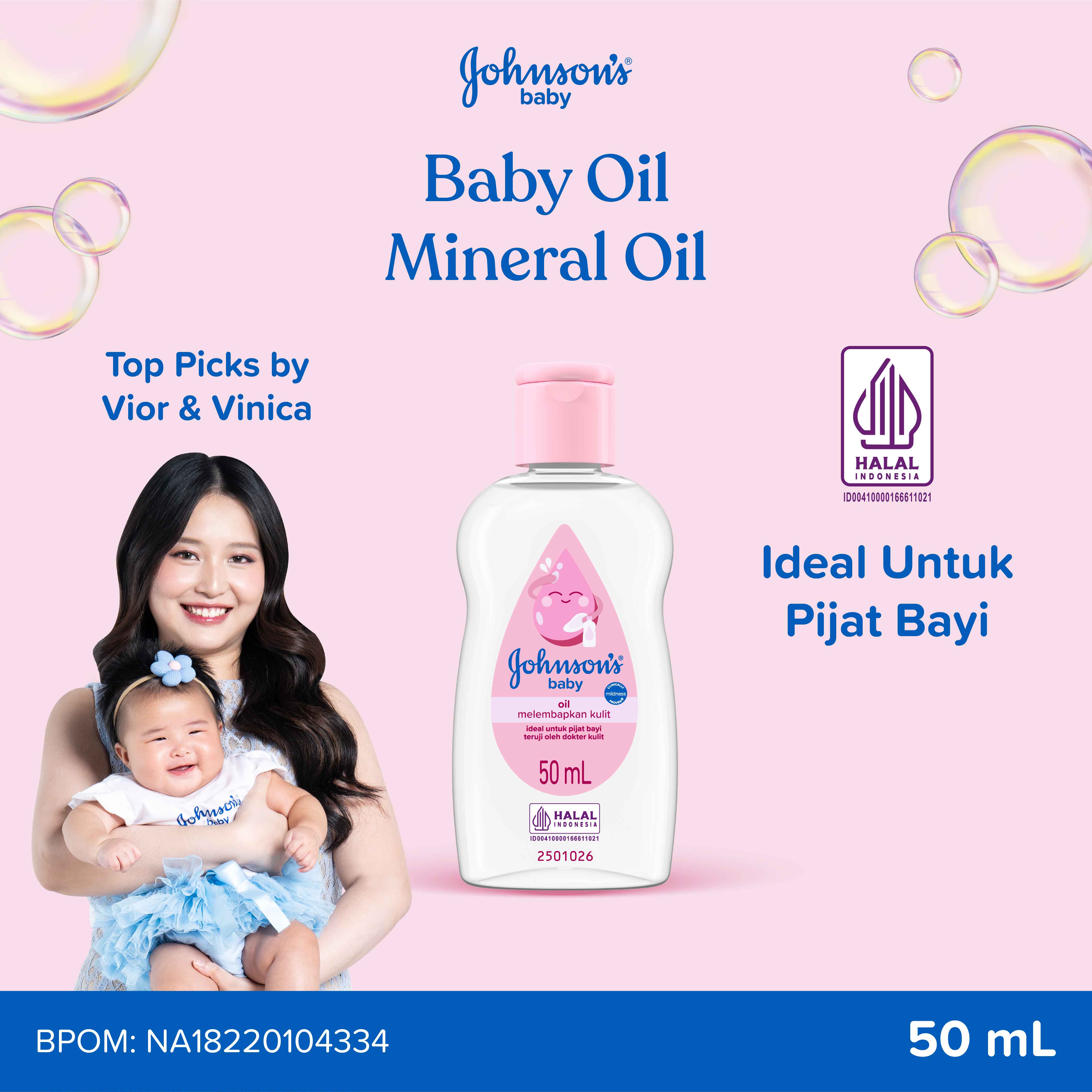 JOHNSON'S BABY Oil 50ml - Oil bayi, ideal untuk pijat bayi, multifungsi, melembapkan, lembut