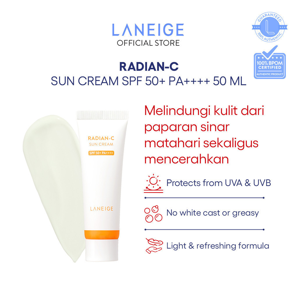 LANEIGE Radian-C Sun Cream SPF50 - Brightening Sunscreen, UV Protection Cream, Kulit Cerah Natural