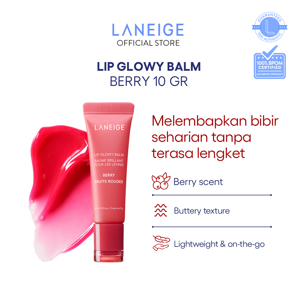 LANEIGE Lip Glowy Balm Berry 10 gr - Lip Balm Melembapkan, Bibir Glossy Sehat