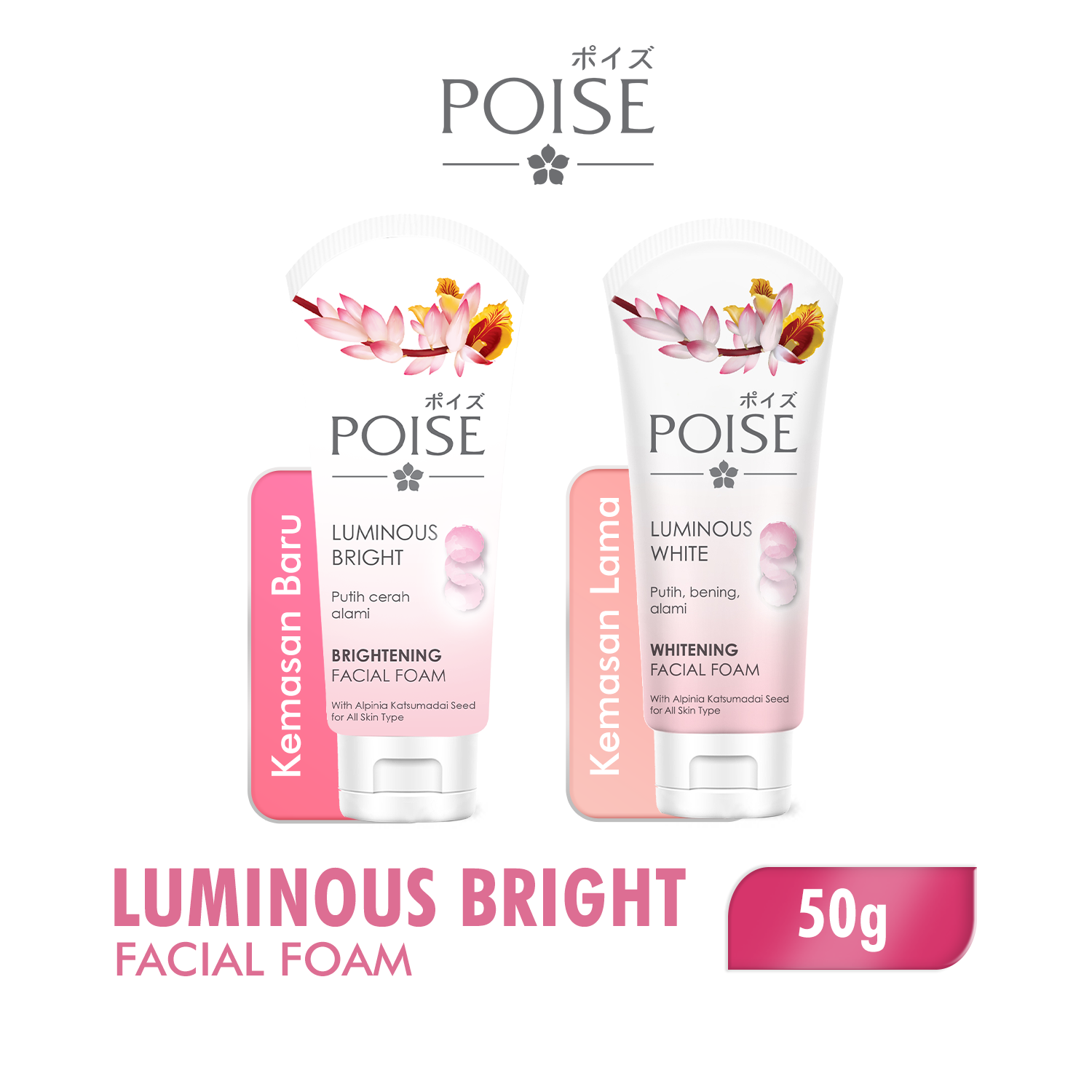 Poise Facial Foam Sabun Cuci Muka Luminous Bright Tube 50 gr - Gambar 2