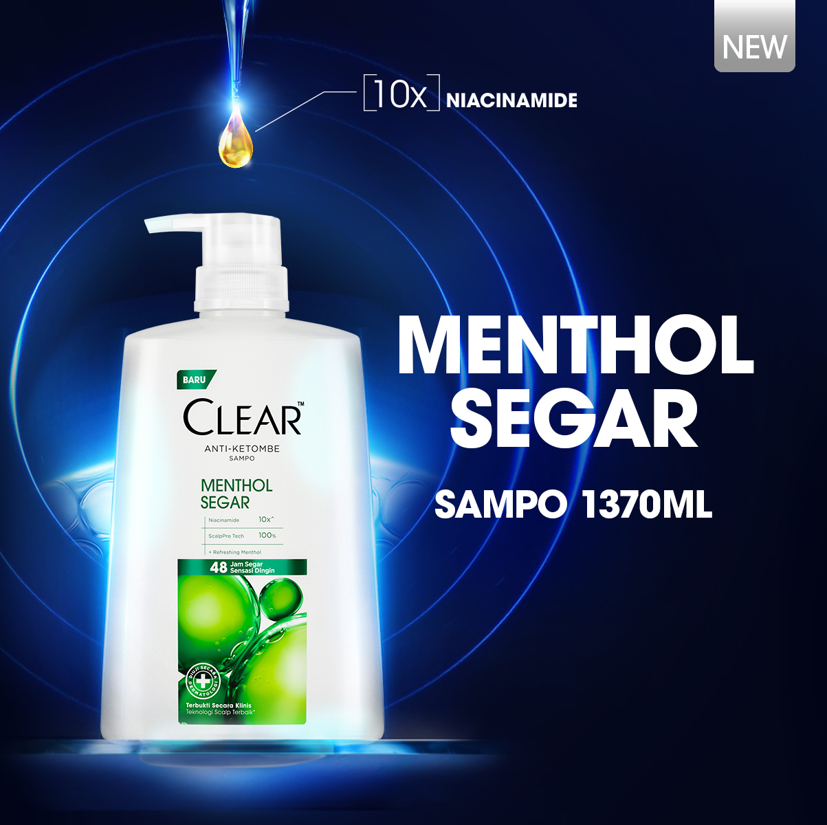 CLEAR Menthol Segar Sampo Anti Ketombe, ScalpPro Technology Niacinamide 1200ml– CLEAR Shampoo