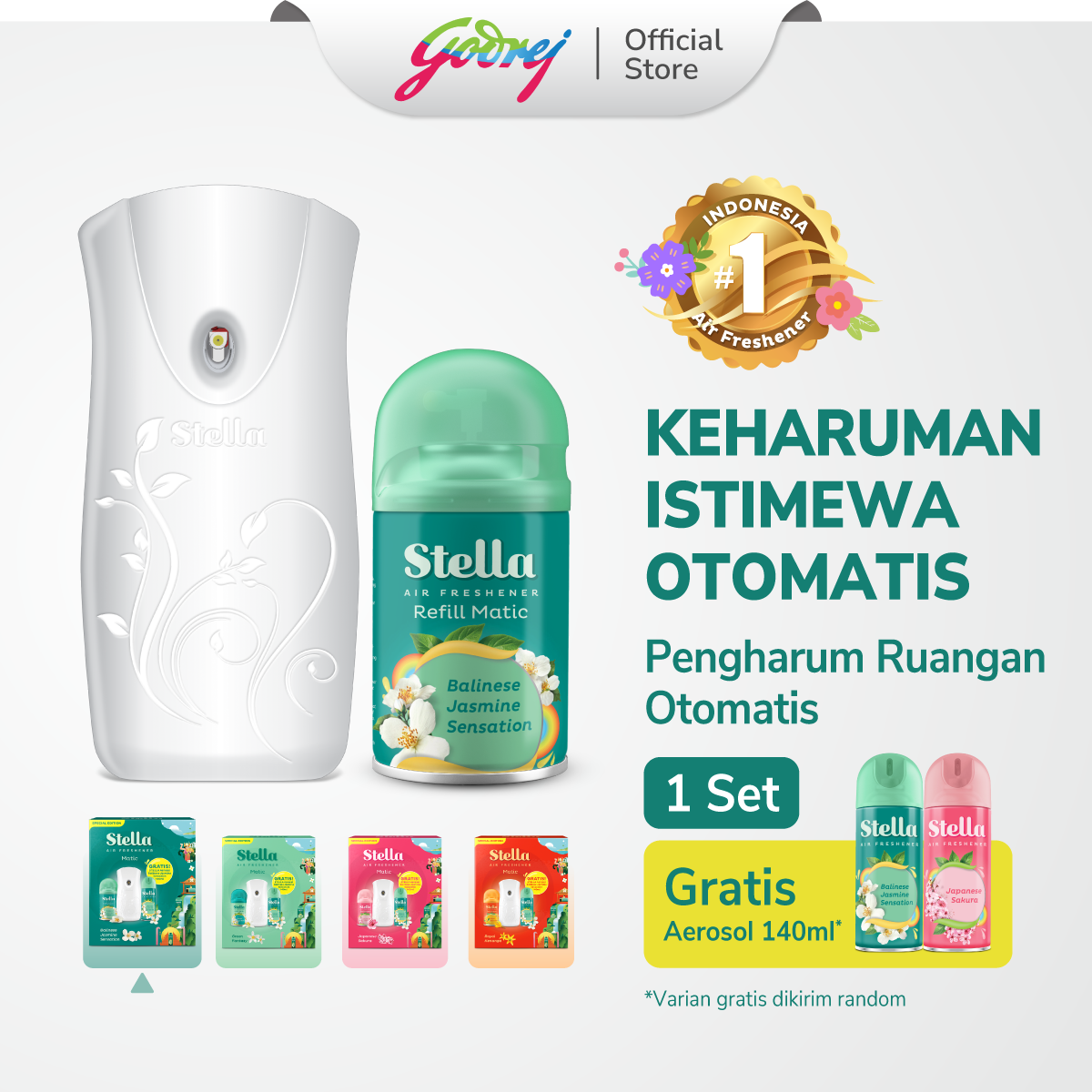 Stella Matic Box Set Balinese Jasmine (Alat + Refill) - Pengharum Pewangi Ruangan Otomatis