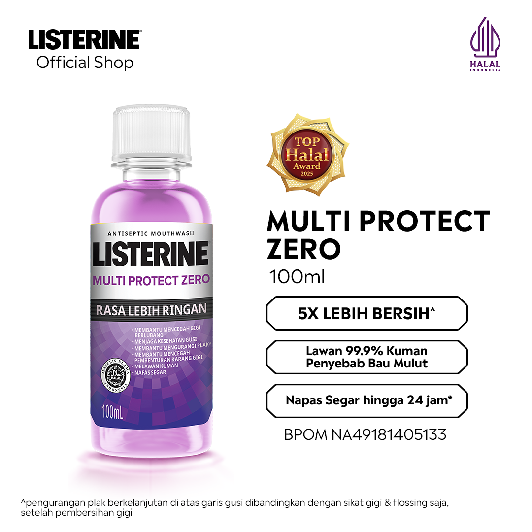 LISTERINE Multi Protect Zero Antiseptic Mouthwash / Obat Kumur Antiseptik 100 ml - No Alcohol
