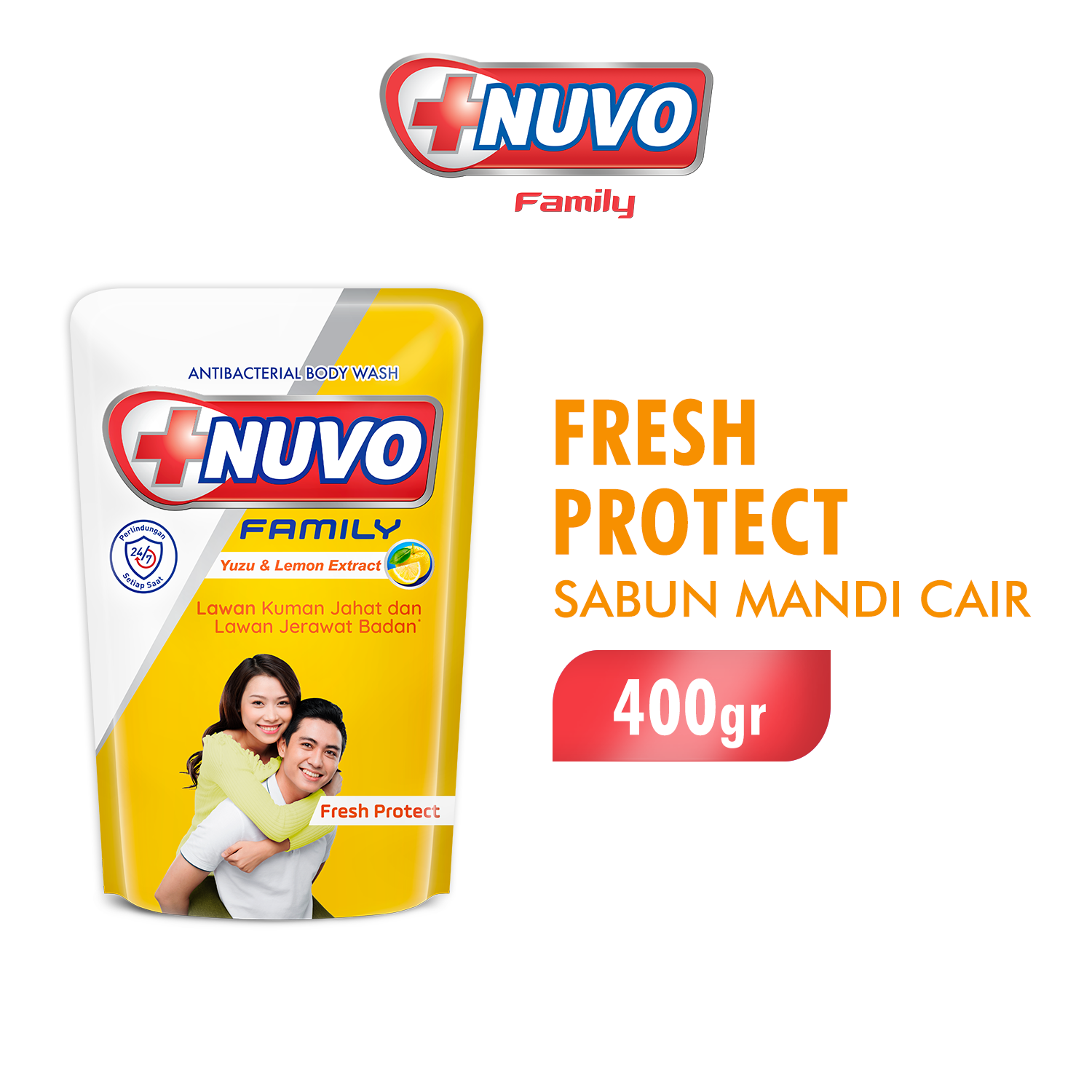 Nuvo Family Sabun Mandi Cair Kuning Fresh Protect Pouch 400 gr
