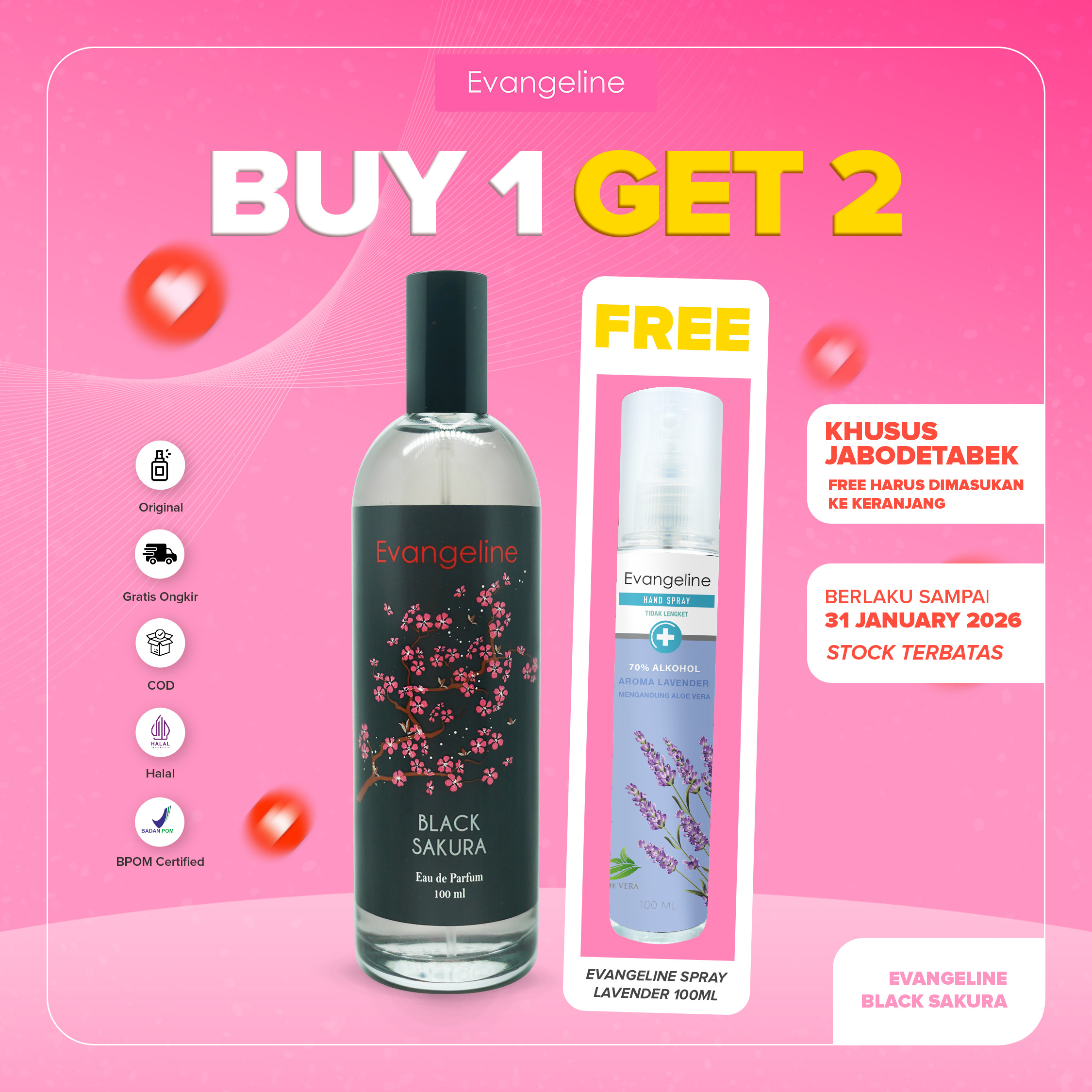 Evangeline Eau De Parfum Black Sakura 100ml | Best Seller Parfum Wanita EDP Tahan Lama