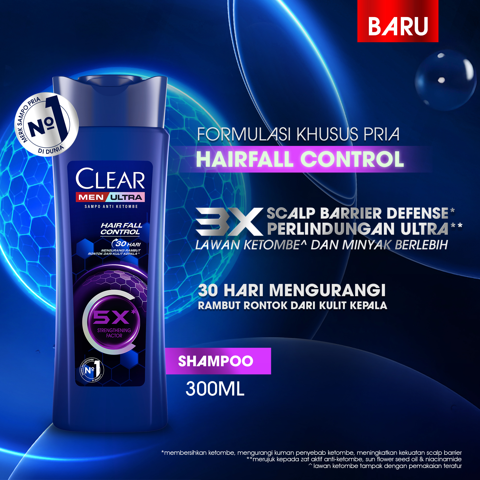 CLEAR Men Ultra Shampoo Hairfall Control 300ml - Sampo Anti Ketombe Perawatan Rambut Rontok