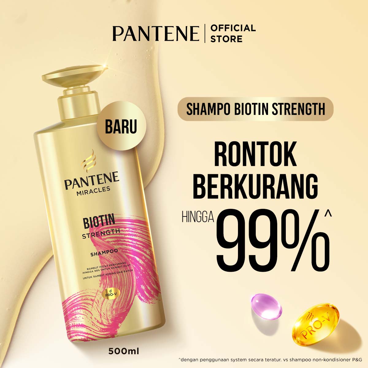 [BARU] PANTENE Miracles Shampo Biotin Strength 500ml | Memperbaiki Rambut Rusak, cocok untuk rambut coloring & bleaching