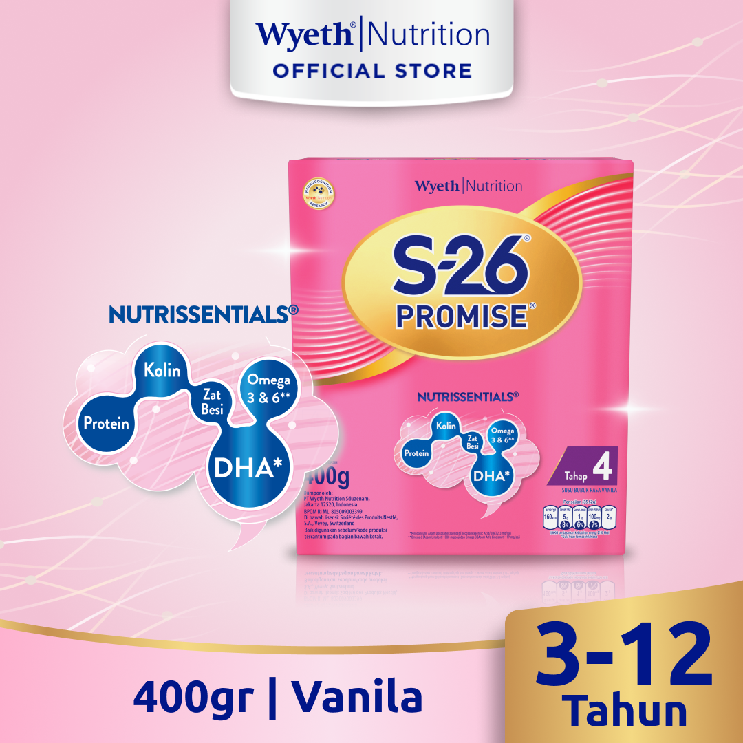 S-26 Promise Tahap 4 Vanila Susu Bubuk untuk Anak Usia 3-12 Tahun, Kotak 400 gr