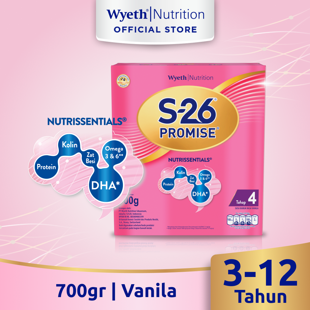 S-26 Promise Tahap 4 Vanila Susu Bubuk untuk Anak Usia 3-12 Tahun, Kotak 700 gr