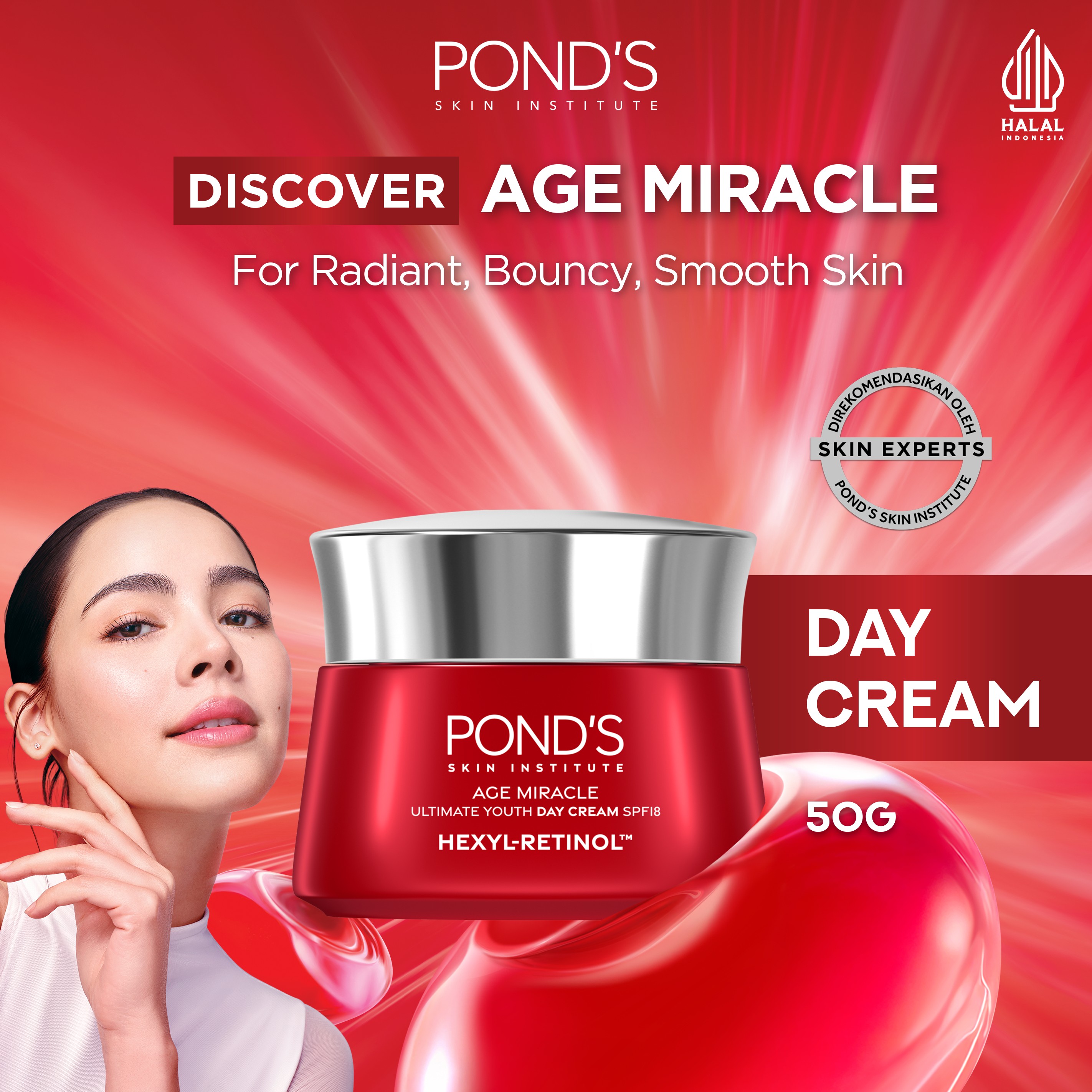PONDS AGE MIRACLE DAY CREAM 50gr | Hexyl-Retinol | Amplify Collagen Production 8X | Menyamarkan Gari