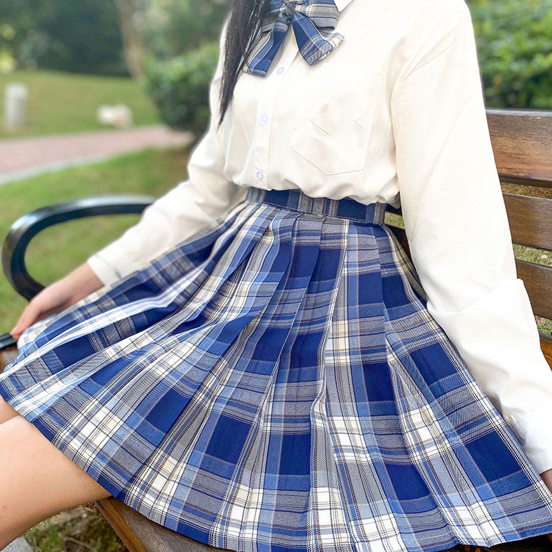 Japanese School Uniform 3 Piece Set Seifuku Sailor Dress Blue Jk Outfit Girl High Waist Pleated Skir