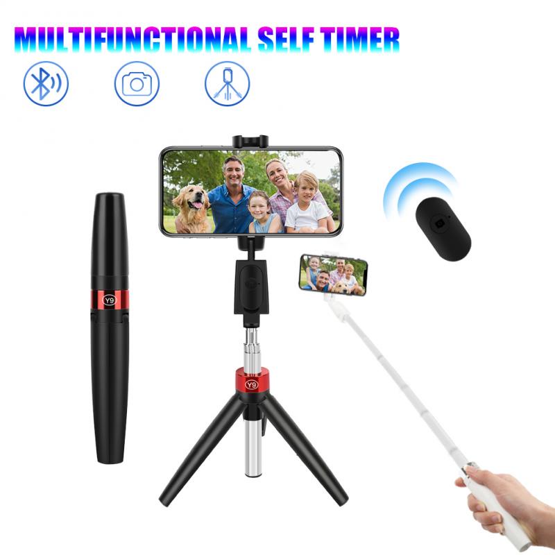 Tripod Bluetooth Y9 Selfie Stick Phone Holder Foldable Wireless Remote Control Tongsis 360° Youtuber Live Broadcast Vlog Multifungsi Selca Monopod