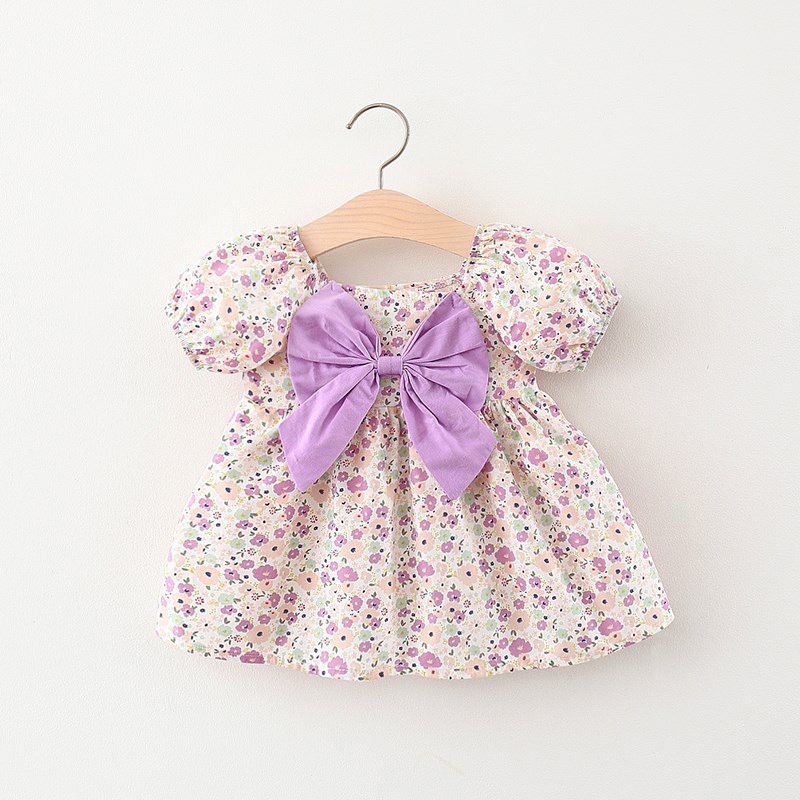 DRESS ANAK PEREMPUAN MOTIF BUNGA-BUNGA PITA UNTUK USIA 0-4 TAHUN WARNA PINK KUNING LAVENDER