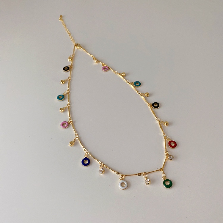 Kalung Desain Rumbai Donat Warna-Warni Perempuan Korea Fashion Choker Rantai