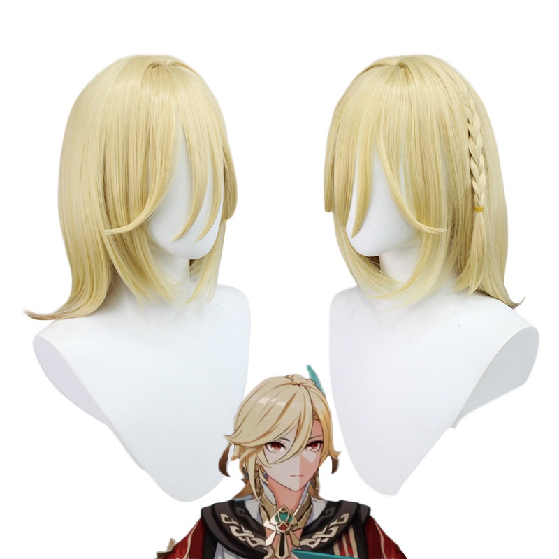 Genshin Impact Kavi Emas Muda Gradien Campuran Coklat Styling Medium Panjang Rambut cosplay Wig