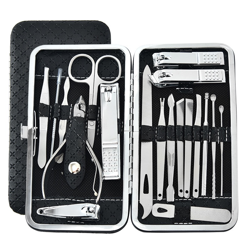 Manicure Pedicure Set 19 IN1 Dompet Paket Pembersih Kuku Pinset Gunting Lancip Korek telinga Kuping Alat Perawatan Kuku