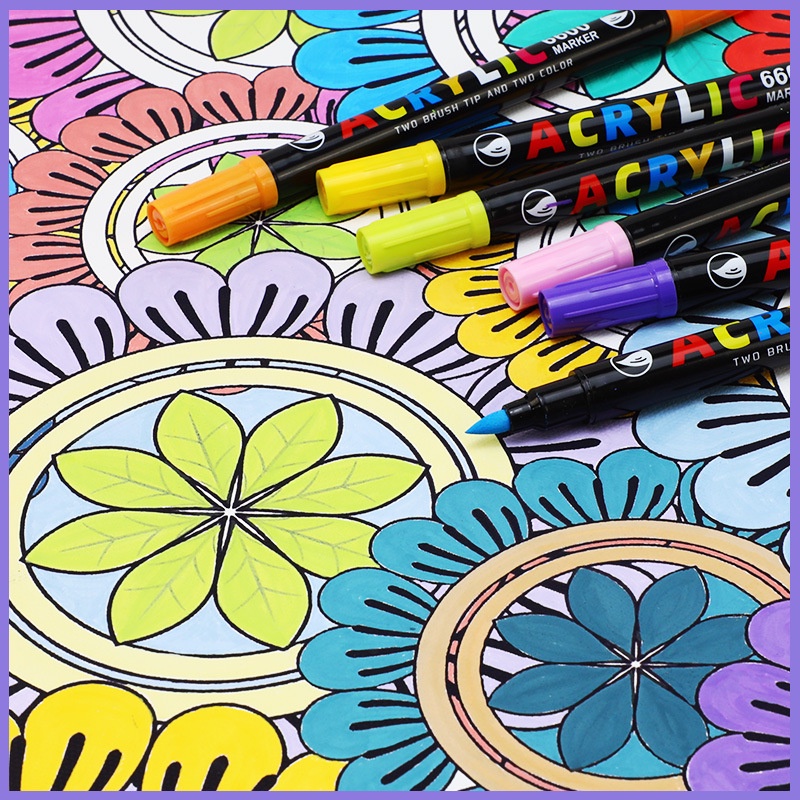 36warna Dual Brush Cat Akrilik Pulpen 18pcs Art Marker Doodle Pen Set Untuk Lukisan Tulisan Graffiti Batu Sepatu Kaca Album Dekorasi