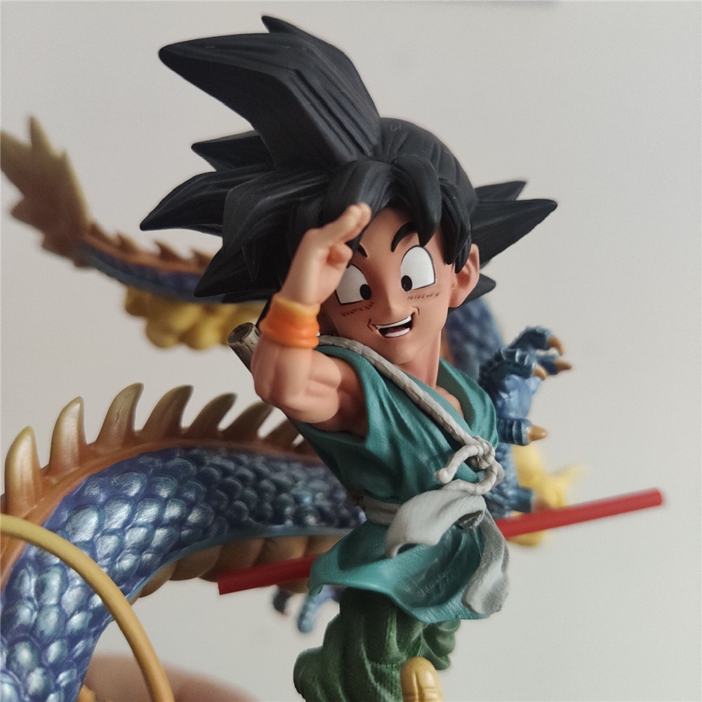 Dragon Ball Z Patung GK Son Goku in Blue GI on Mystical Blue Shenron Vasesion Pvc Figure Mainan Mobil Ornamen