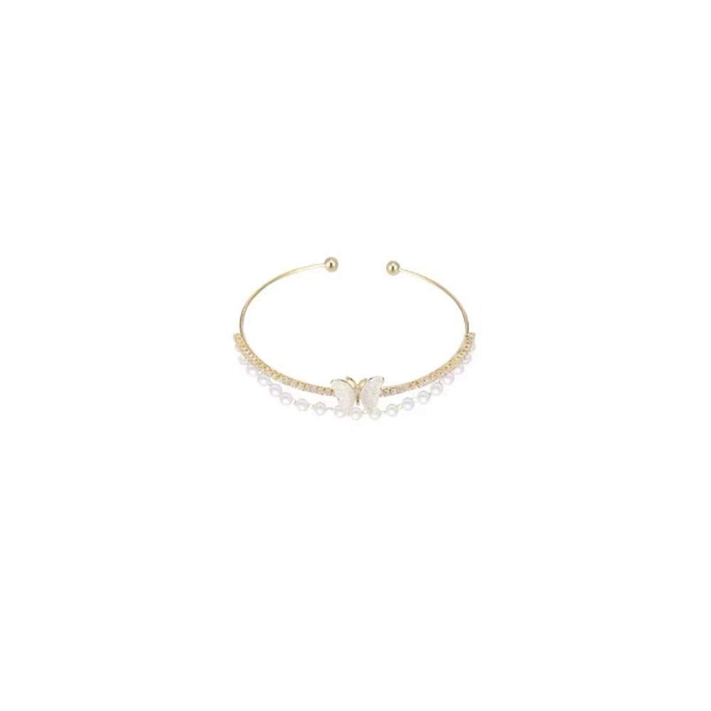 Gelang Kupu-Kupu Lapisan Ganda Emas Gaya Mewah Ringan Wanita Temperamen Sederhana Mutiara Aksesoris Fashion