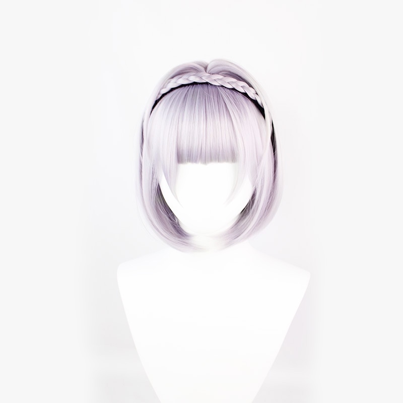 Genshin Karakter Noelle cos Wig Ungu Kepang Rambut Pendek cosplay Anime Tutup Kepala