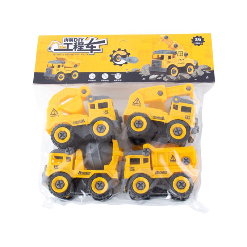 4pcs/set Mainan Konstruksi Teknik Mobil Truk Pemadam Kebakaran Sekrup Build and Take Apart Bagus Untuk Anak-Anak Laki-Laki