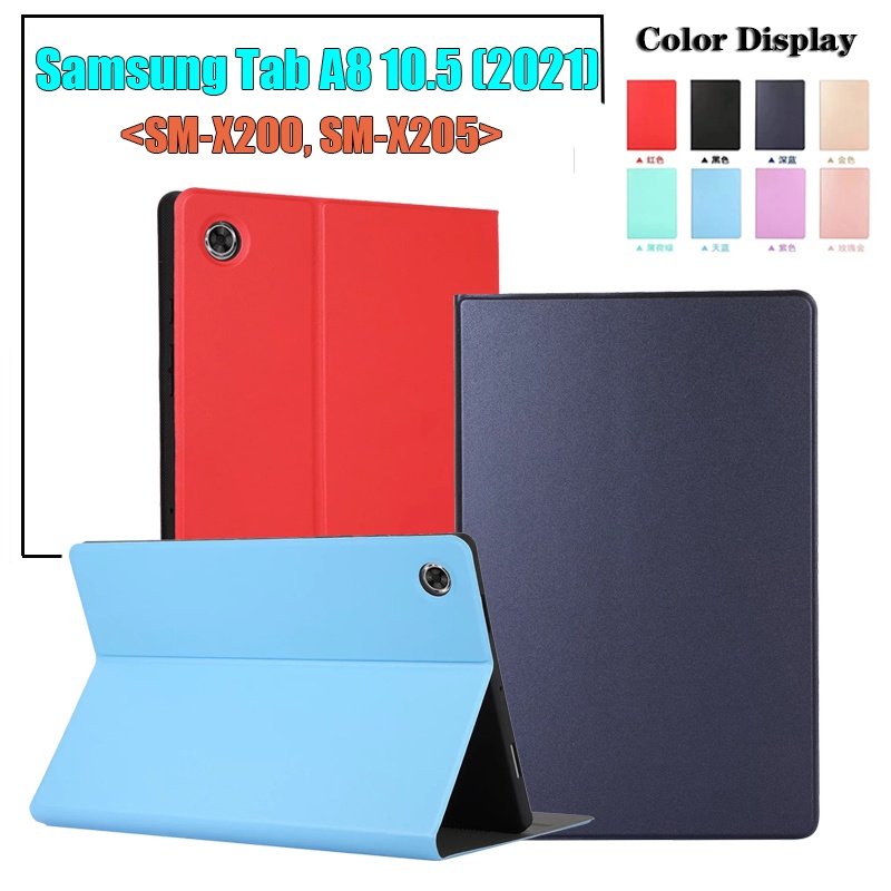 Untuk Samsung Galaxy Tab A8 10.5 (2021) SM-X200 SM-X205 10.5-inci Flip Casing Pelindung Fashion Tablet Stand Casing Warna Solid Sederhana Tegangan Stretch Leather Cover