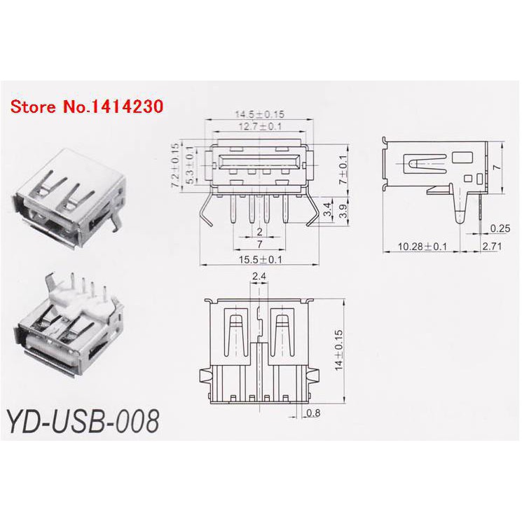 Soket Konektor Pcb Usb Tipe A Standar Female