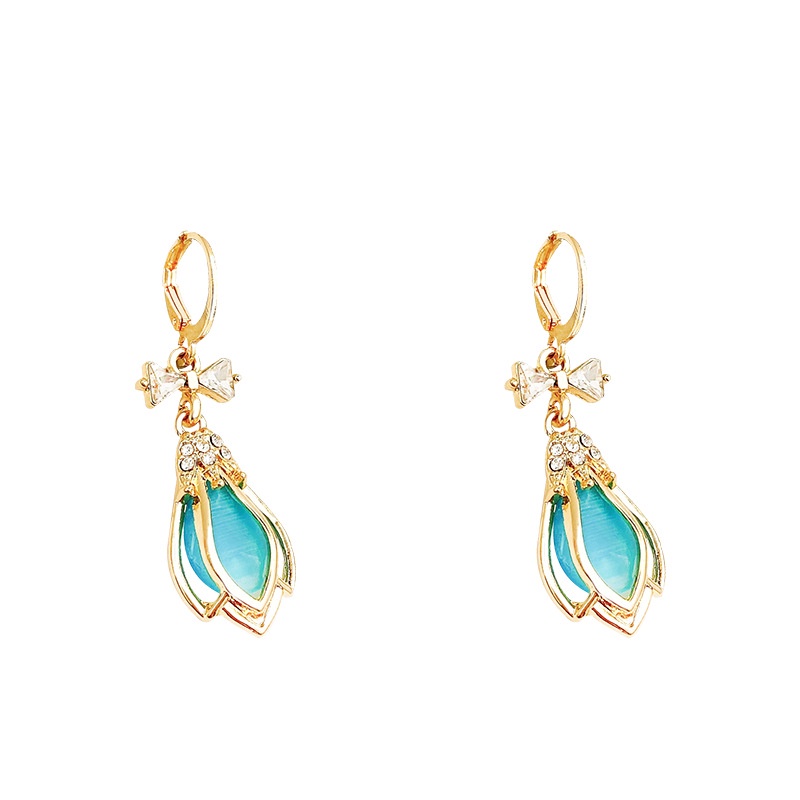 Gaya Baru925 Perak Jarum Biru Opal Anting Fashion Wanita Tulip Earrings