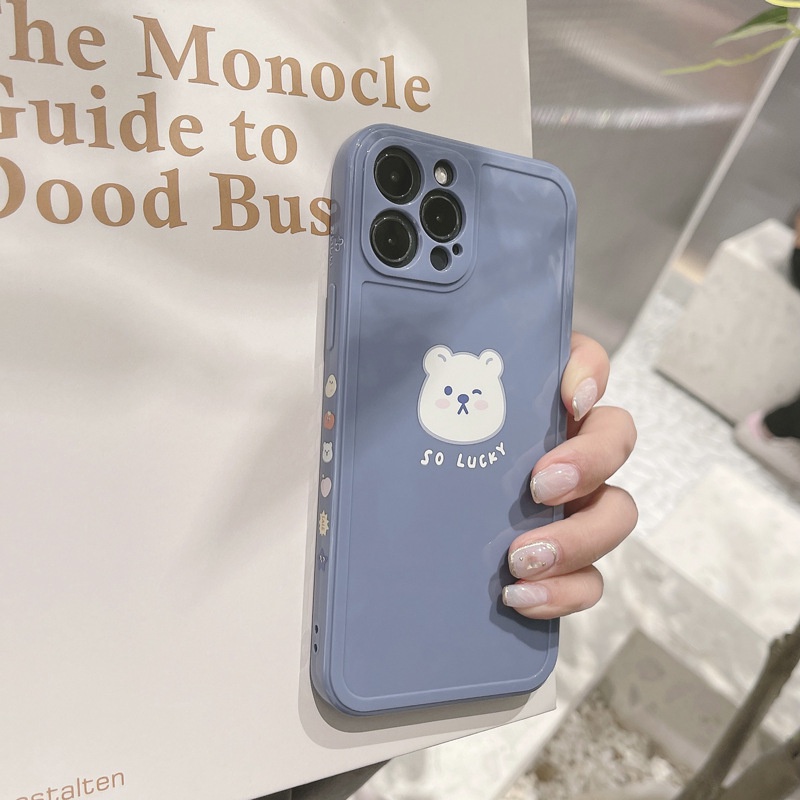 Photo frame Soft Case for iPhone 7 8 14 Plus 7+ 8+ X XR SE 2020 XS Max 11 12 13 Pro Max Lens Protect Gray Grey White Bear Cute