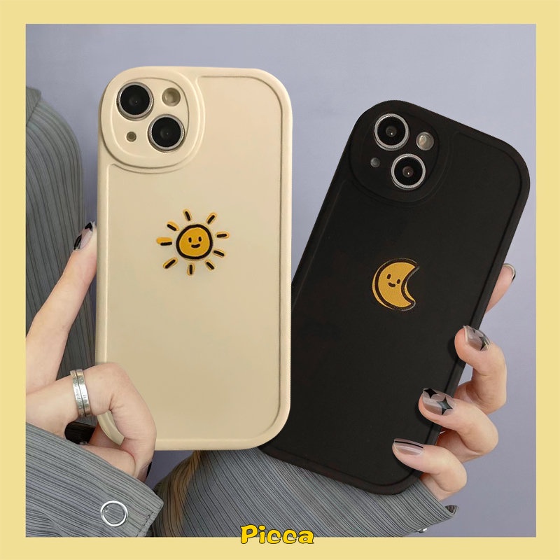Samsung A13 A14 A04 A12 A53 A02s A32 A33 A50 A03 A04s A21s A20s A31A50s A30s A22 A73 A03s A72 A23 A71 A20 A51 A52 A11 A10s A52s Simple Warna Solid Pasangan Bulan Matahari Soft Tpu Case